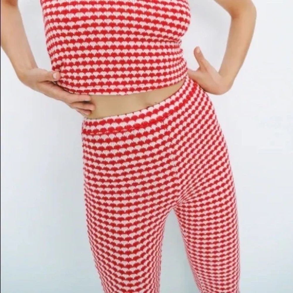 Zara Red White Striped Knit Flare Pants Size L — Retro 70s Statement